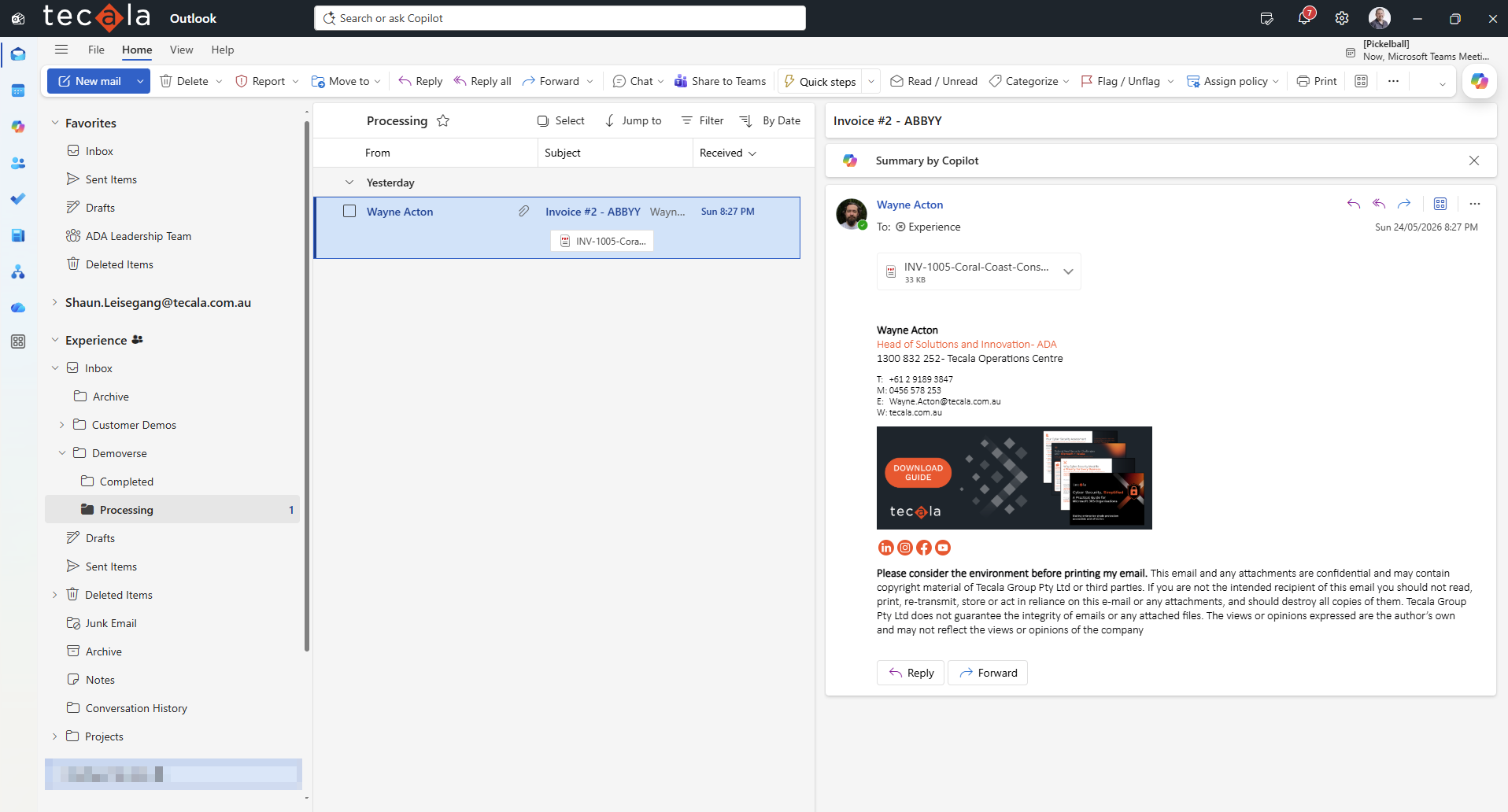 Email automatically moved to a Processing folder